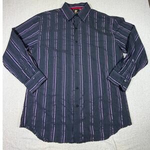 Attitude Gold Men 2XL Blk Purple Striped Long Sleeve Button Front Goth Y2K Shirt
